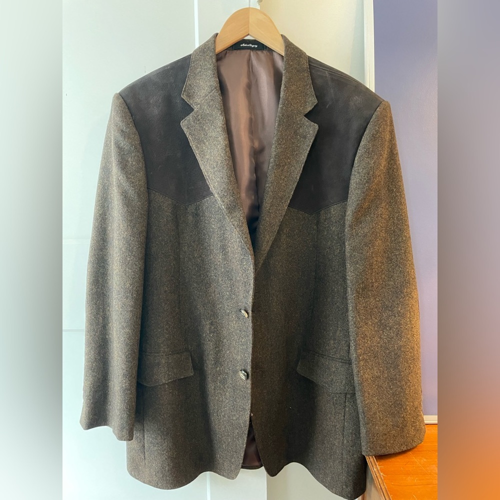 Mens Bar WS Brown Western Blazer Jacket Wool Leather Mens 46R